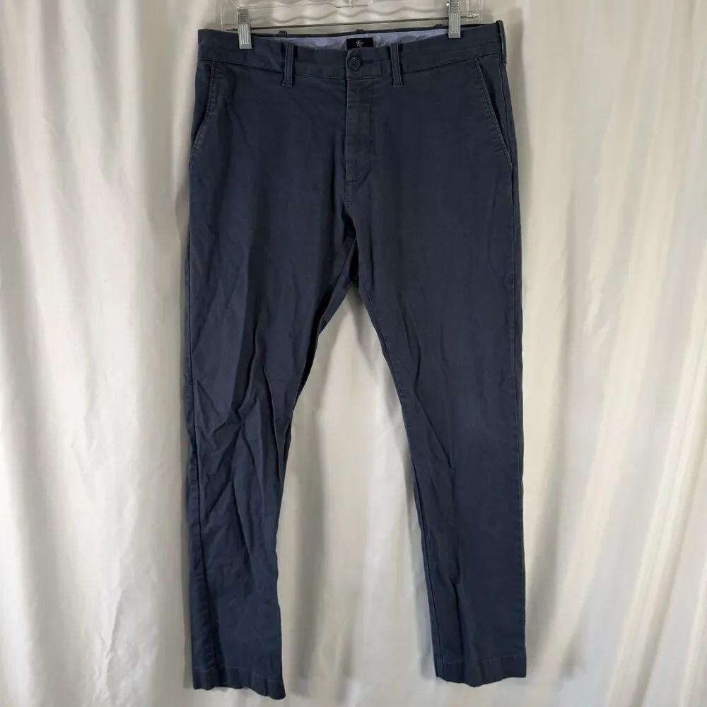 J. Crew Driggs Pants Men 31x32 Blue Chino Flex Flat Front Cotton Blend Slit Pock